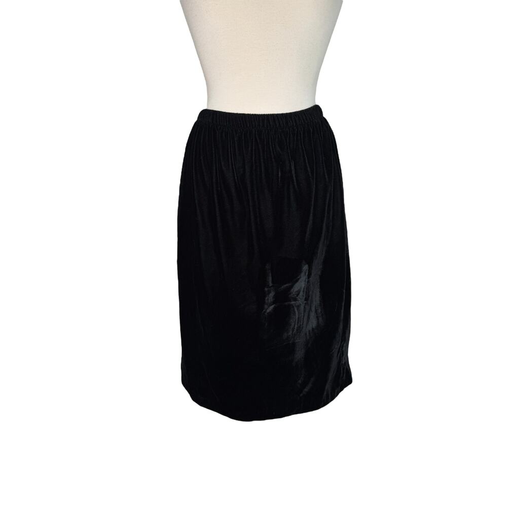 Vintage 80s/90s Black Velvet Pull On Midi Skirt Size Medium (12) Made in USA